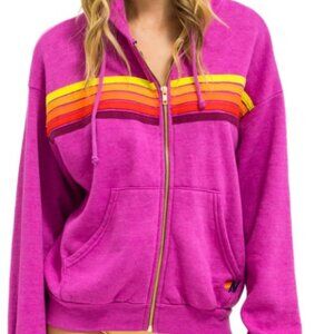 Aviator Nation 5-stripe Zip Hoodie in Magenta